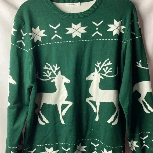 - SYKOORIA MENS SIZE XXL WINTER  CHRISTMAS SWEATER HUNTER GREEN REINDEERS … - Picture 4 of 10